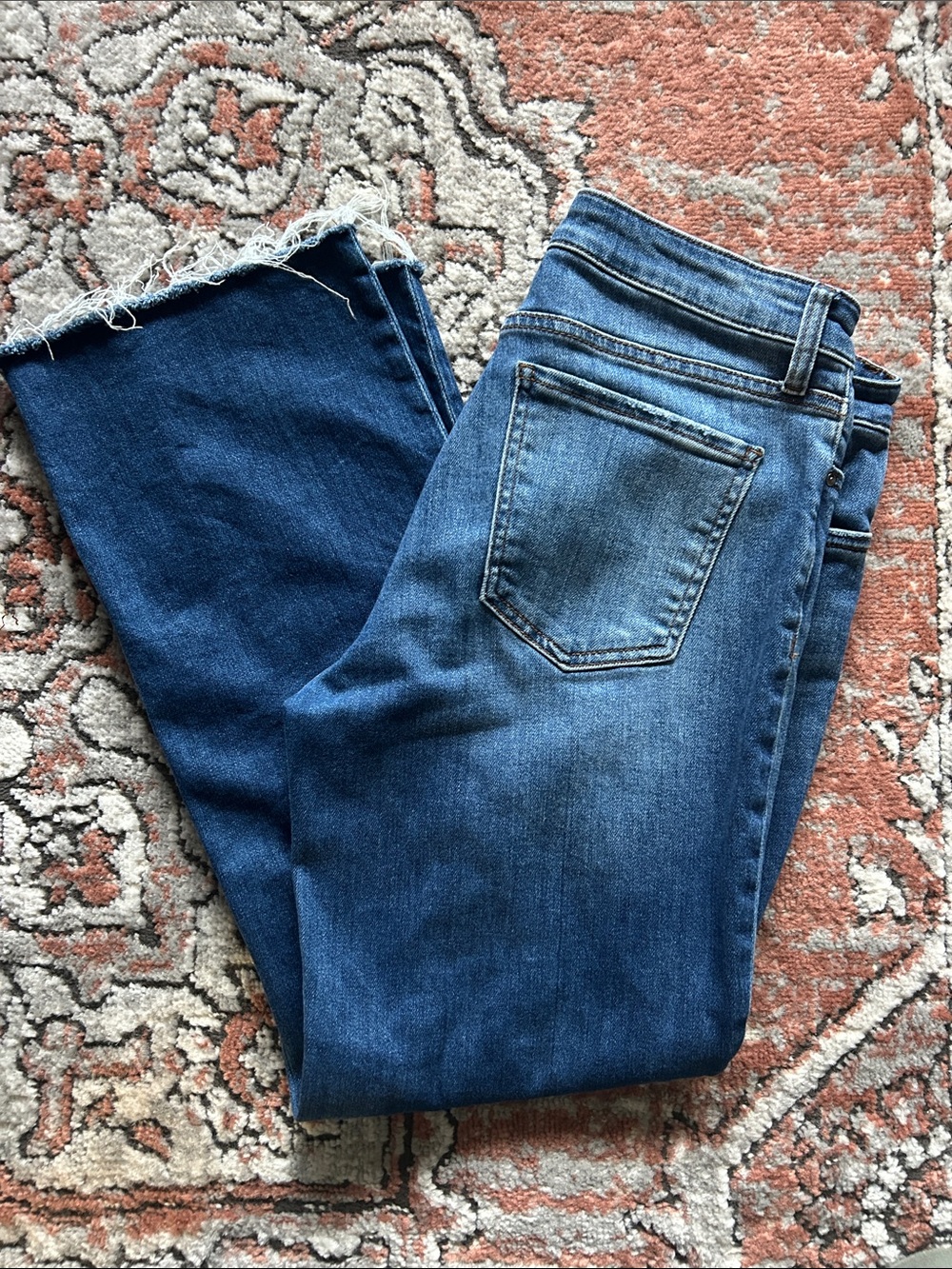 Kut from the Kloth Cropped Raw-Hem Jeans in Blue Denim